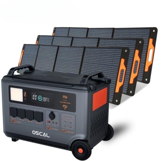 Central Elétrica Portátil OSCAL PowerMax 6000 3600Wh LiFePO4 6000W + Painel solar PM200 Pro 200W