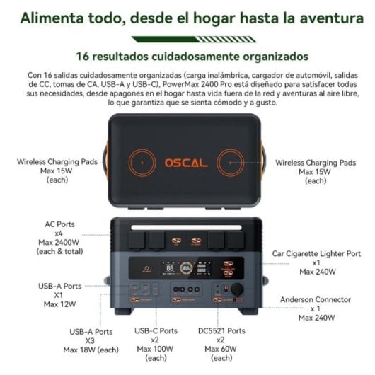 Estación de energía portátil OSCAL PowerMax 2400 Pro 2400W + Panel solar PM200Pro 200W IP67