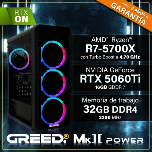PC Sobremesa PcComponentes GREED MK2 Power Ryzen 7 5700X 32GB 1TB SSD RTX 5060Ti Windows 11 Pro