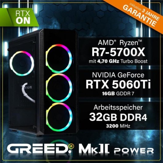 GREED MK2 Power AMD Ryzen 7 5700X 32GB 1TB SSD RTX 5060 Ti Windows 11 Pro