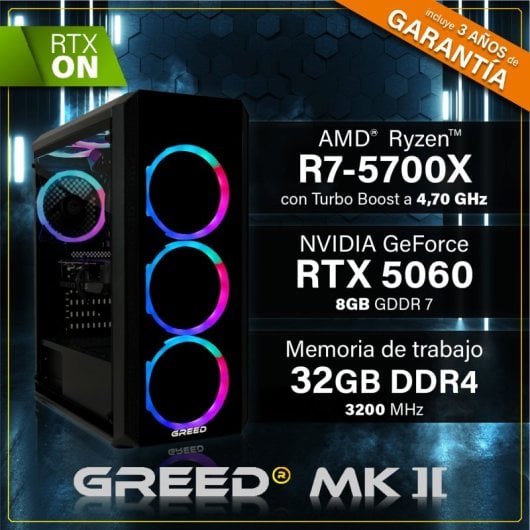 PC Sobremesa GREED MK2 AMD Ryzen 7 5700X 32GB 1TB SSD RTX 5060 Windows 11 Pro