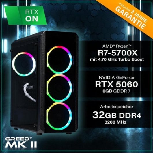 PC de bureau GREED MK2 AMD Ryzen 7 5700X 32 Go RAM 1 To SSD NVIDIA GeForce RTX 5060 Windows 11 Pro