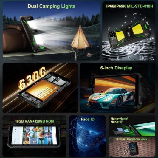 Smartphone Oukitel G5 4GB RAM 128GB 6" Dual SIM Batería 6300mAh Rugerizado Android 14 Verde