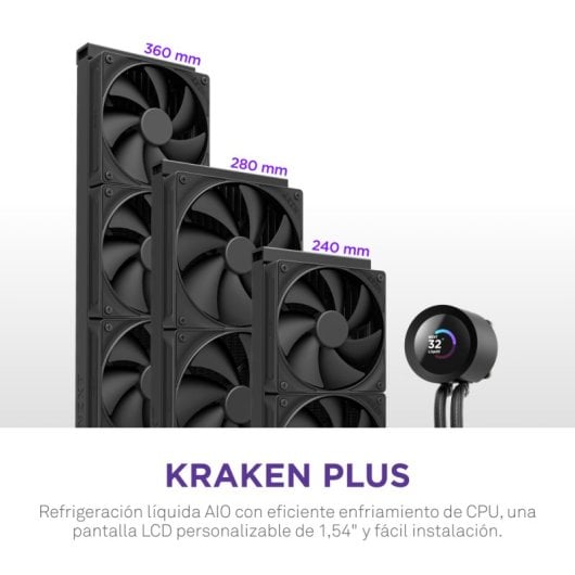 Refrigeración Líquida NZXT Kraken Plus 240mm 2 Ventiladores Display TFT Negra