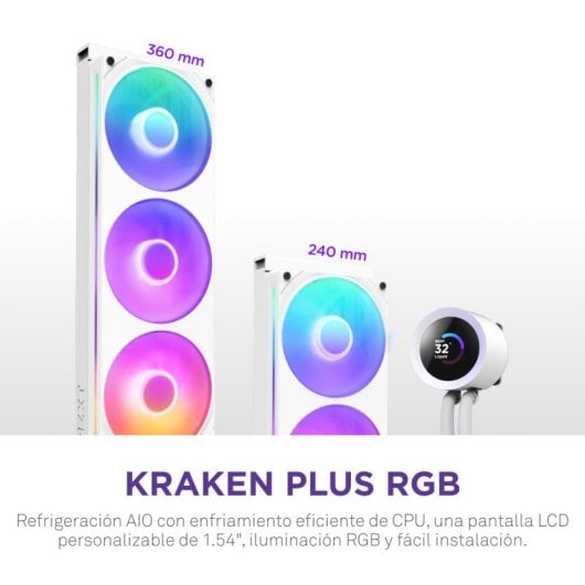 Refrigeración Líquida NZXT Kraken Plus RGB 240mm 2 Ventiladores Blanco LED TFT