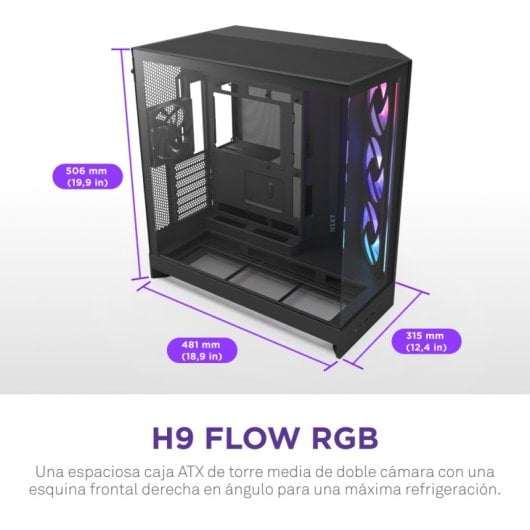 NZXT H9 Flow RGB, Midi Tower, PC, Negro, ATX, EATX, micro ATX, 16,5 cm