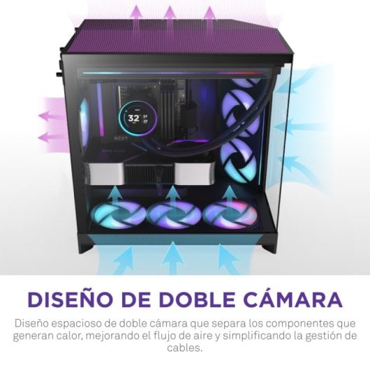 NZXT H9 Flow RGB, Midi Tower, PC, Negro, ATX, EATX, micro ATX, 16,5 cm