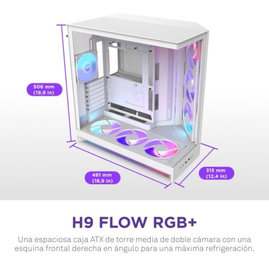 NZXT H9 Flow RGB+, Midi Tower, PC, Blanc, ATX, EATX, micro ATX, Mini-ITX