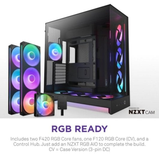 NZXT H9 Flow RGB+ Midi Tower Gehäuse, Mesh, SGCC, Temperiertes Glas, Multi RGB, Schwarz