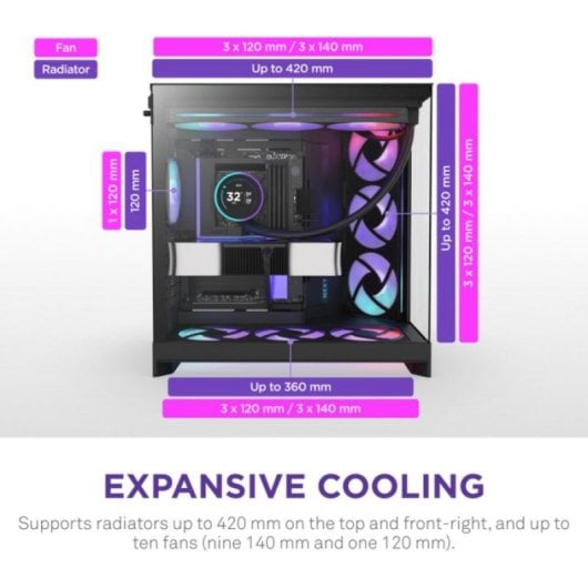 NZXT H9 Flow RGB+ Midi Tower Gehäuse, Mesh, SGCC, Temperiertes Glas, Multi RGB, Schwarz