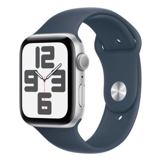 Apple Watch SE GPS NFC 44mm OLED Argent Bleu M/L Suivi sommeil Pulsomètre Étanche 50m