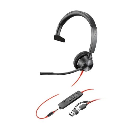 Auriculares Poly Blackwire 3315 com fio USB-C/A, Cancelamento de Ruído e Microfone Preto