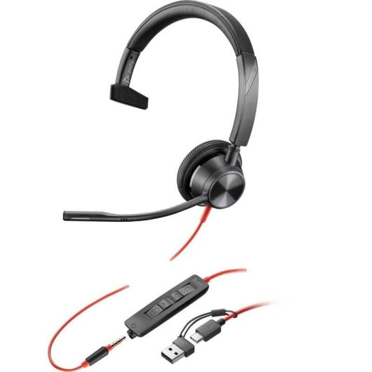 Auriculares Poly Blackwire 3315 com fio USB-C/A, Cancelamento de Ruído e Microfone Preto