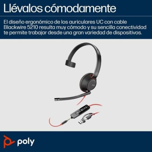 Casque Poly Blackwire 5210 USB-C monoaural, connectivité multipoint, 116 dB