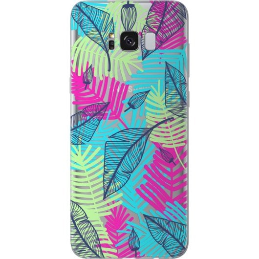 Semirigide TPU Hülle mit tropischem Blätter-Design für Samsung Galaxy S8 in Blau, Grün, Rosa, Transparent