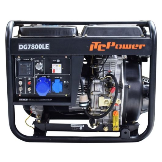 ITCPower Gerador Diesel DG7800LE 6 kW 12 HP 6 kVA Autonomia 12 h