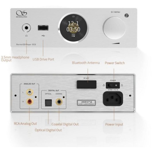 Leitor CD Shanling EC3 Bluetooth 5.0 DAC HiFi Compacto Prateado