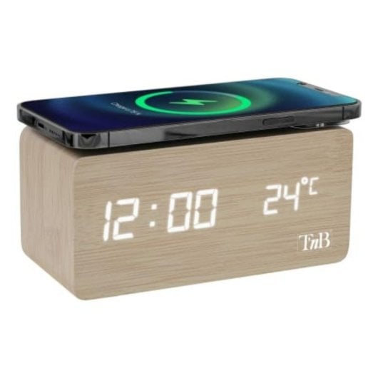 Alarmuhr PcComponentes Digital mit 10W-Wireless-Ladestation, LCD-Display, Thermometer und 3 Alarmen