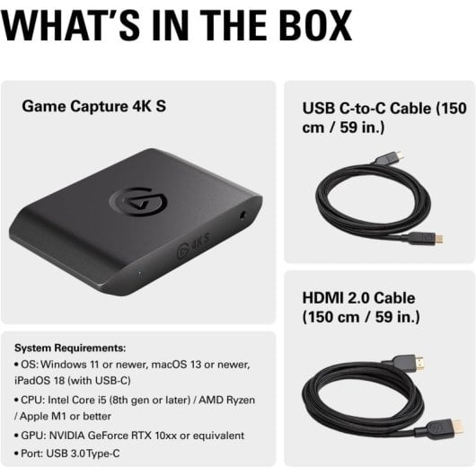 Capturadora Elgato 4K S 4K60 HDR10 USB-C Latencia Casi Nula
