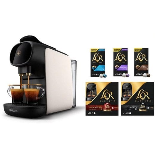 Philips L'OR Barista Cafetera de Cápsulas 19 Bar Blanco Satinado + 50 Cápsulas