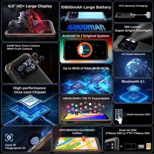 Smartphone HOTWAV Cyber 13 8GB 128GB 4G 10800mAh Android 14 GPS NFC