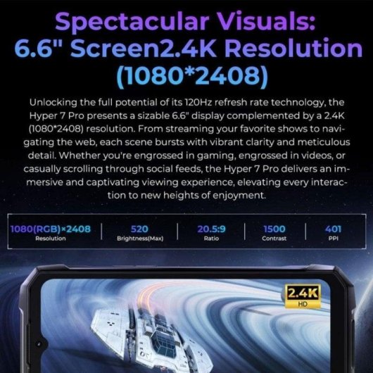 HOTWAV Hyper 7 Pro 5G 16Go 256Go 6,6" Noir Appareil photo 200MP