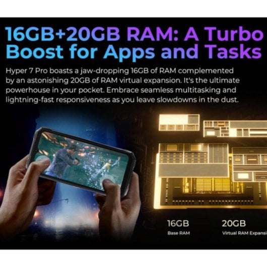 Smartphone HOTWAV Hyper 7 8GB 256GB 6.6" 5G Dual SIM 10800mAh 33W NFC GPS Android 14 Negro