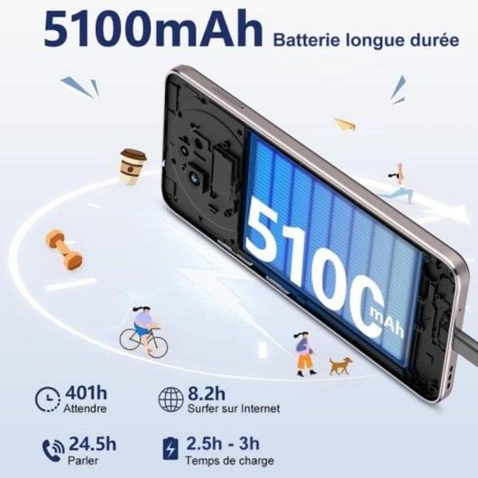 Smartphone IIIF150 Action A5 Pro 3 Go RAM 256 Go 6,88" 4G Double SIM 5100 mAh Android 15 Bleu