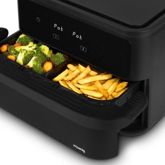 Heißluftfritteuse HKoenig Fry960 10L 2400W Touchscreen Doppelkammer