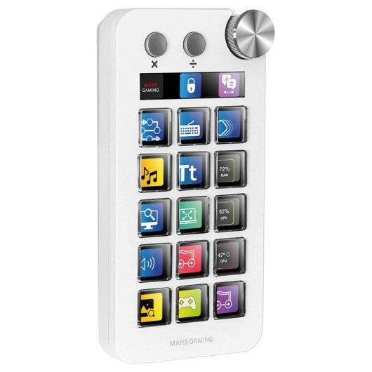 Console de contrôle Mars Gaming MSD-neo 15 touches, molette LCD et double bouton, Windows et macOS 10.15+, blanc