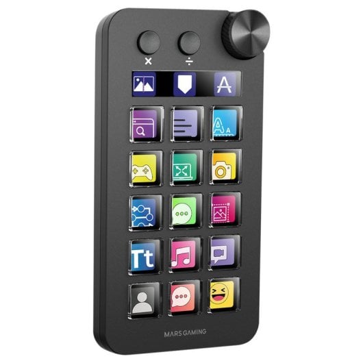 Console de contrôle Mars Gaming MSD-neo 15 touches, molette LCD et double bouton, compatible Windows et macOS 10.15+, noir