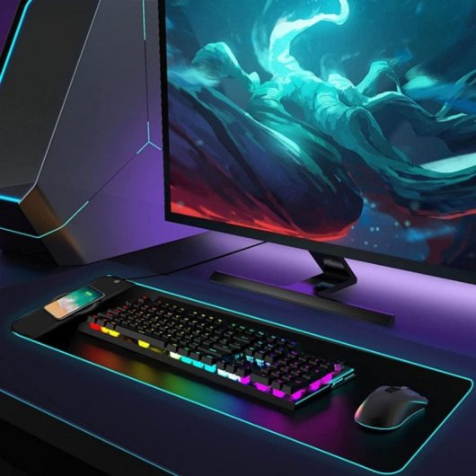 Tappetino Gaming Qi Wireless RGB 15W superfice microtesturizzata base antiscivolo
