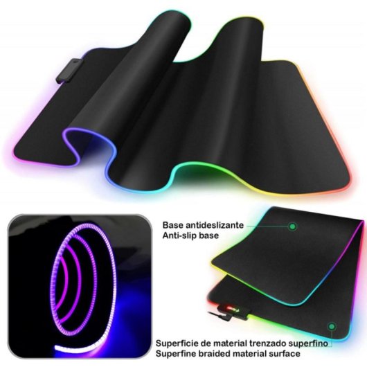 Gaming Mauspad GMS-WT-5 XXL RGB LED 80x30 cm 4 mm rutschfest USB