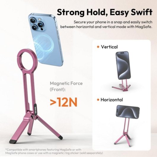 Supporto magnetico per treppiede universale con moschettone, MagSafe, alluminio, rotazione 360°