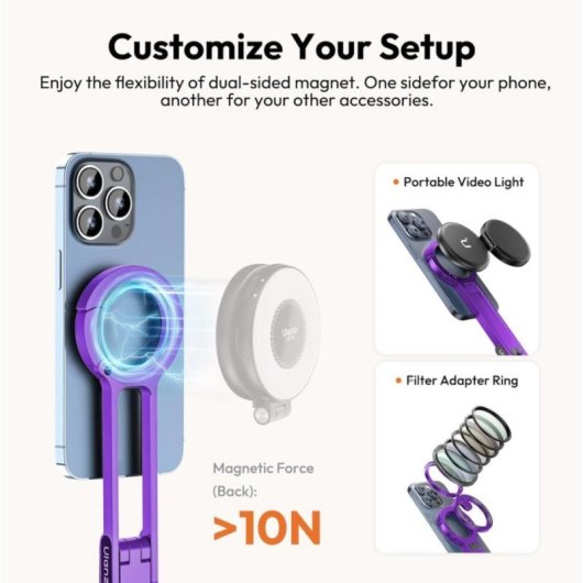 Supporto magnetico per treppiede universale Alluminio Clip moschettone Rotazione 360°