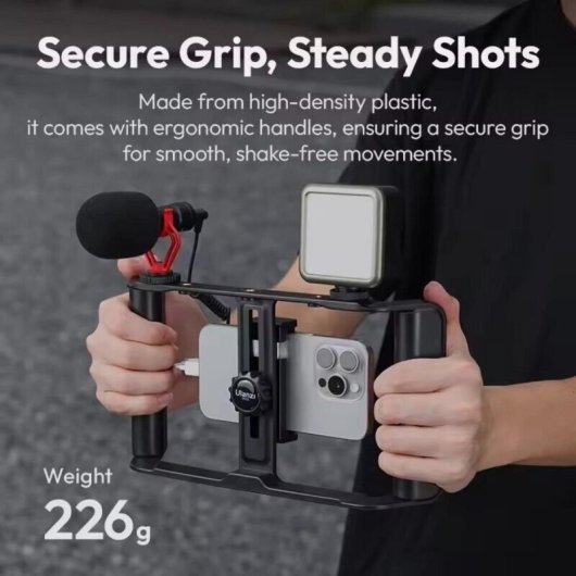 Gabbia per smartphone Ulanzi MA05 con rotazione 360°, compatibile universale, maniglia leggera e telecomando 10 m