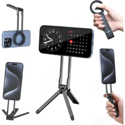 Supporto magnetico per treppiede universale con clip moschettone, rotazione 360° e compatibile MagSafe