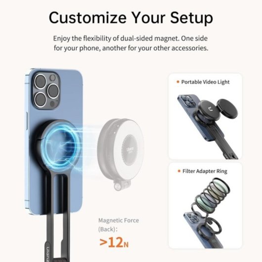 Supporto magnetico per treppiede universale con clip moschettone, rotazione 360° e compatibile MagSafe