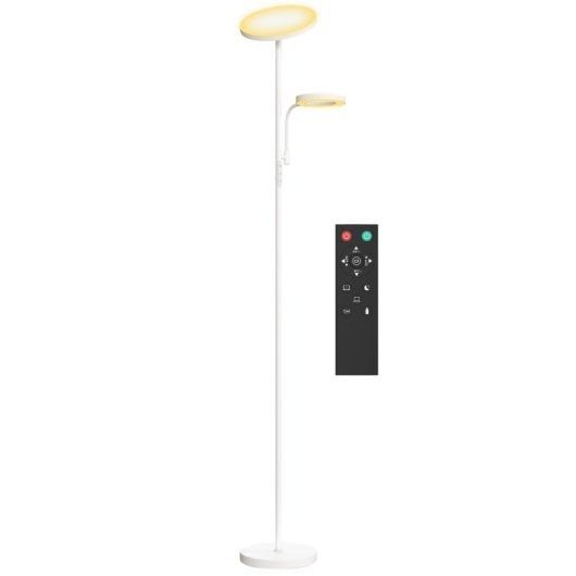 Homcom Lámpara De Pie Led Regulable 42w Con Control Remoto Y Táctil Blanco