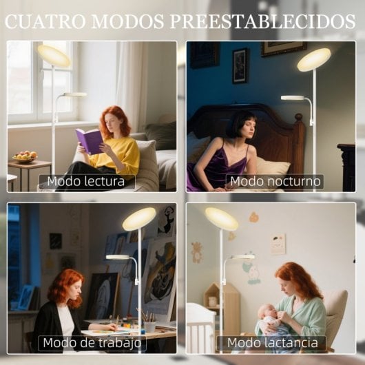 Homcom Lámpara De Pie Led Regulable 42w Con Control Remoto Y Táctil Blanco