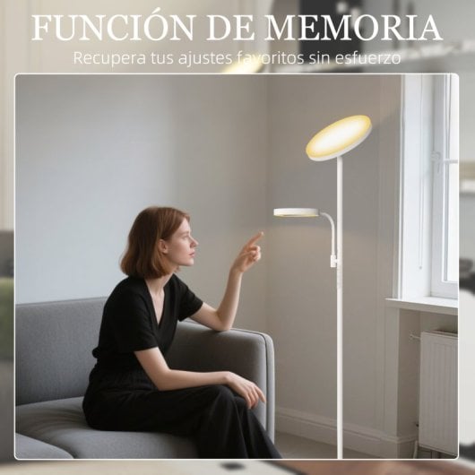 Homcom Lámpara De Pie Led Regulable 42w Con Control Remoto Y Táctil Blanco