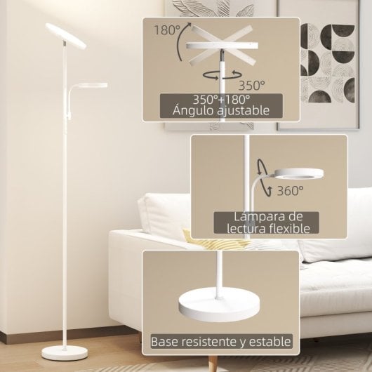 Homcom Lámpara De Pie Led Regulable 42w Con Control Remoto Y Táctil Blanco