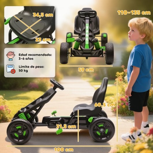 Aiyaplay Kart Pedales Para Niños De +3 Años Con Embrague Automático Verde