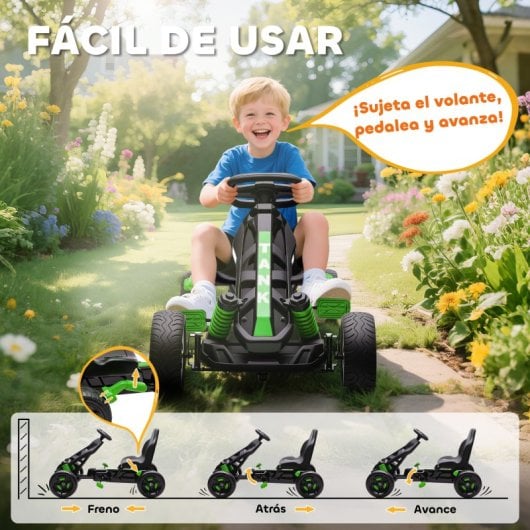 Aiyaplay Kart Pedales Para Niños De +3 Años Con Embrague Automático Verde