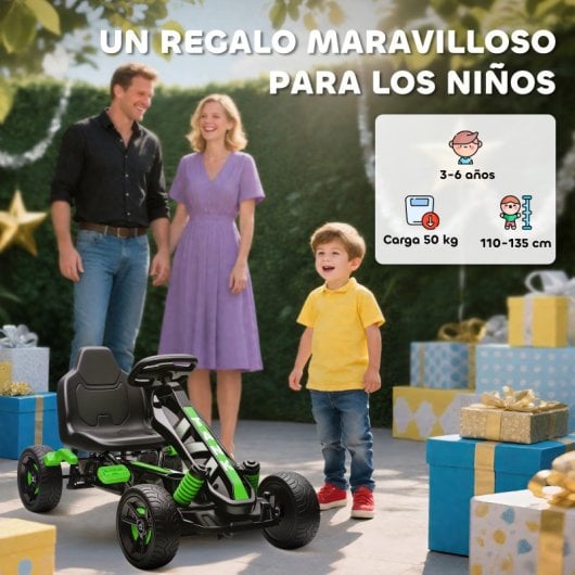 Aiyaplay Kart Pedales Para Niños De +3 Años Con Embrague Automático Verde