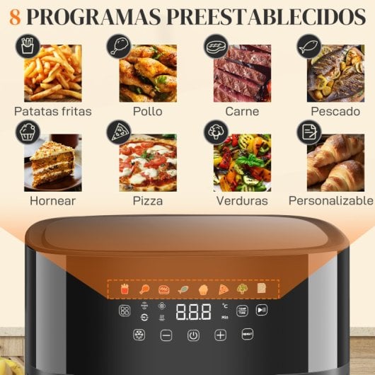 Homcom Freidora De Aire 8 L 1700 W Circulación De Aire Caliente A 360° Negro