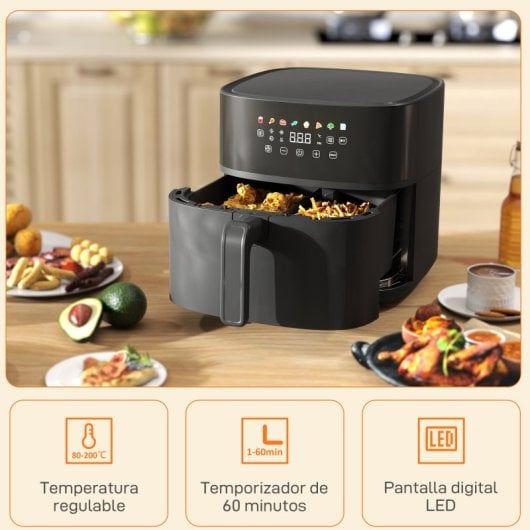 Homcom Freidora De Aire 8 L 1700 W Circulación De Aire Caliente A 360° Negro