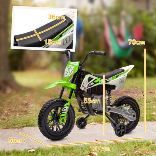 Aiyaplay Moto Eléctrica Para Niños De +3 Años Con Batería 12v Música Verde