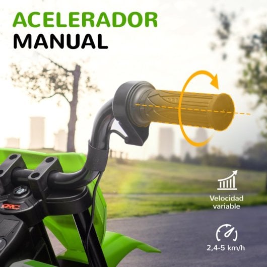 Aiyaplay Moto Eléctrica Para Niños De +3 Años Con Batería 12v Música Verde