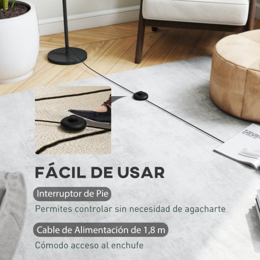 Homcom Lámpara De Pie Moderna Con Pantalla De Cuenco E Interruptor De Pie Negro